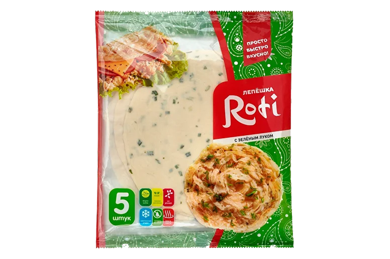 [4-254] Лепешка Roti с зеленым луком, Ризык, 450 г, (10)