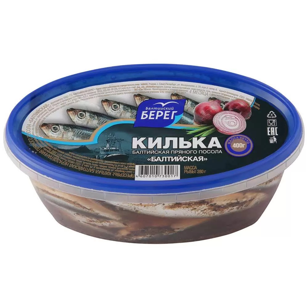 [4607010730017] Килька пряного посола "Балтийская" 400 г. 1/8