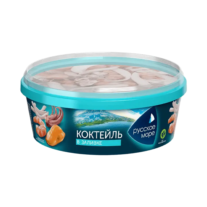 [4605561015058] Коктейль из морепродуктов в заливке "Морской микс" "Русское море" 180г 1/6