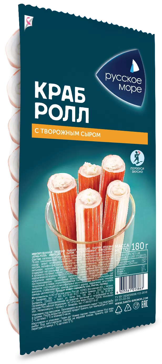 [4605561013863] Крабовые палочки Краб-ролл "Русское море" имитация с сыром охл.180 г 1/6