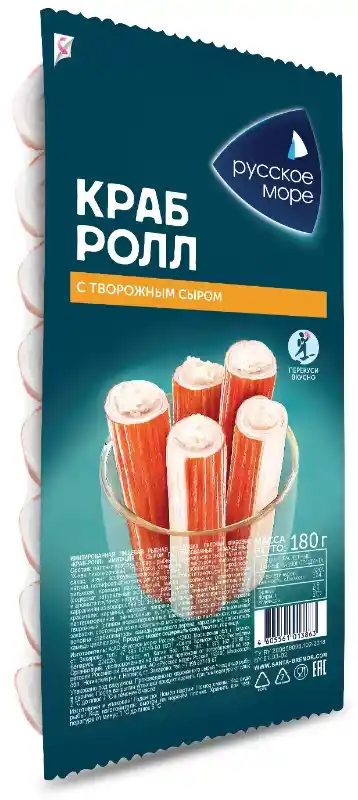 [4605561013863] Крабовые палочки Краб-ролл "Русское море" имитация с сыром охл.180 г 1/6