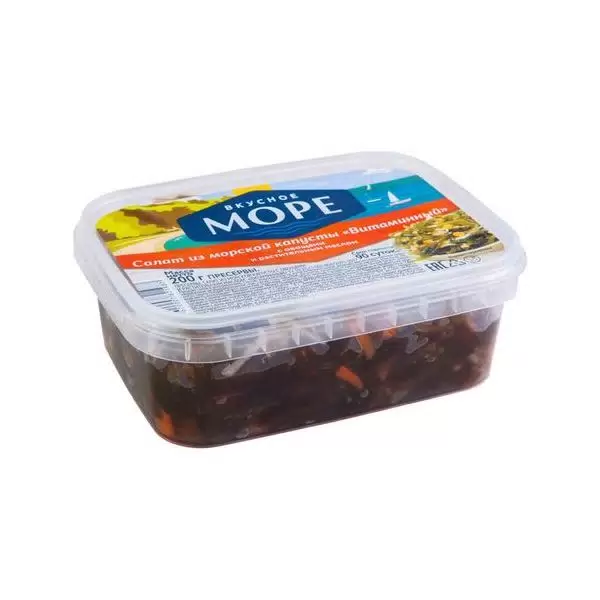 [4605561015379] Салат из капусты морской маринованной "Витаминный" с овощами 200 г 1/6 "Русское море"