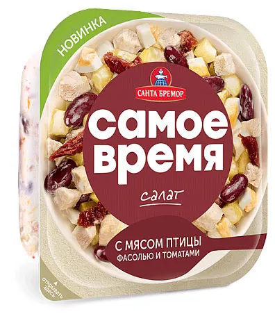 [4810168056506] Салат с мясом птицы, фасолью и томатами  150г 1/6 "Санта Бремор"