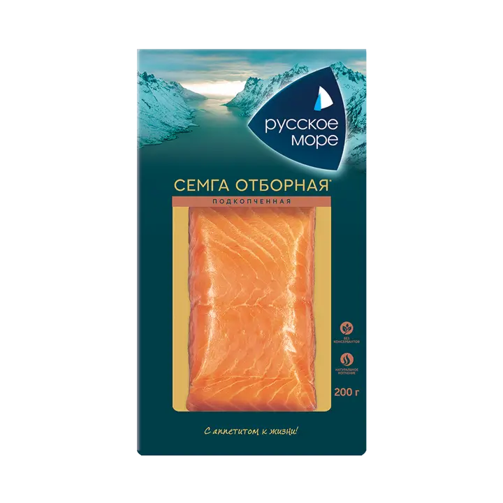 [4605561012095] Семга подкопченная филе-кусок "Русское море" 200г 1/6