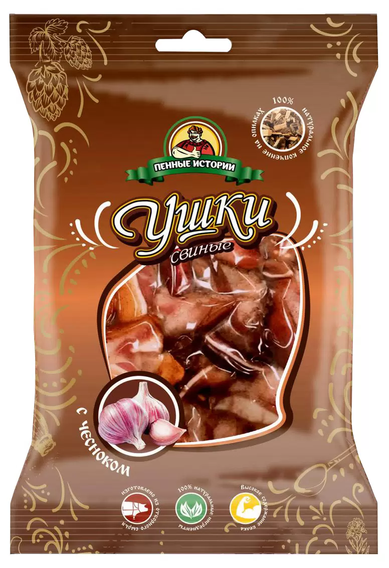 Ушки свиные в/к с чесноком 90 гр. 1/30
