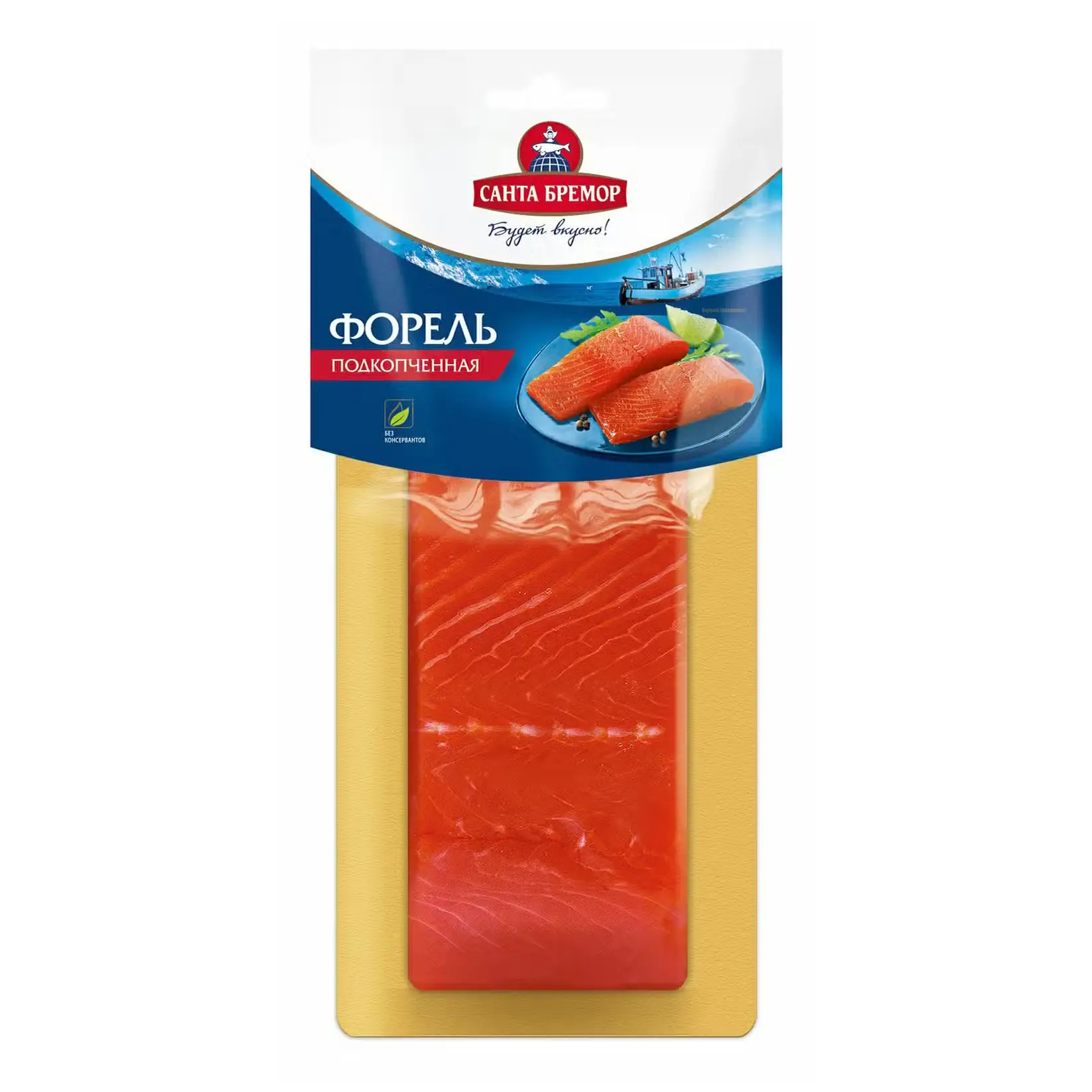 [4810168014667] Форель подкопченная филе-кусок "Санта Бремор" 200г 1/6