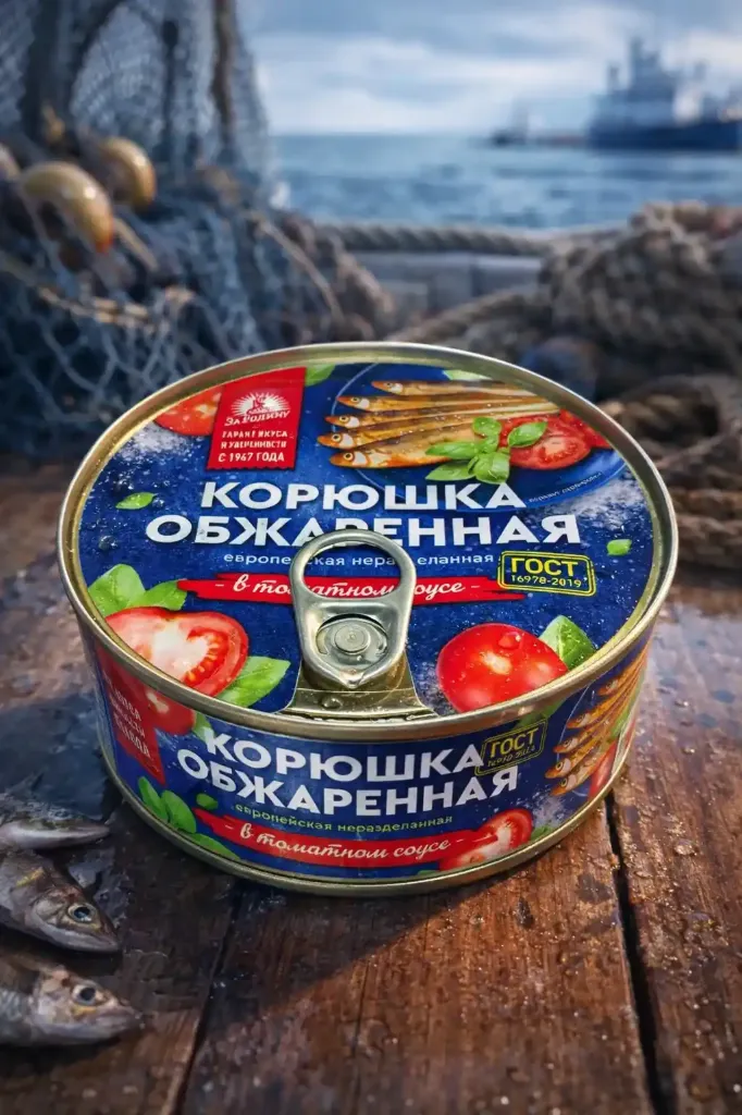 Корюшка обжаренная консервированная «За Родину» 240гр