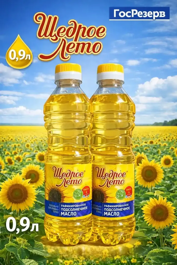 Масло подсолнечное «Щедрое лето» 0,9л Коробка на 15 шт