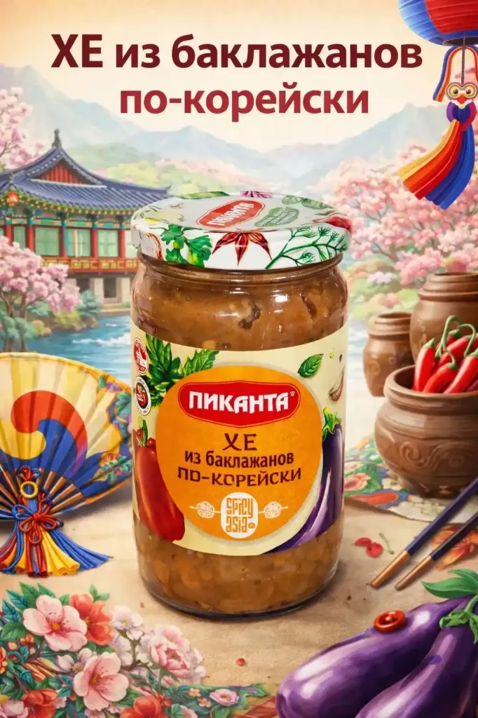 [18-4372] Закуска овощная «Пиканта» Хе из баклажанов по корейски 360гр Упаковка на 6 банок