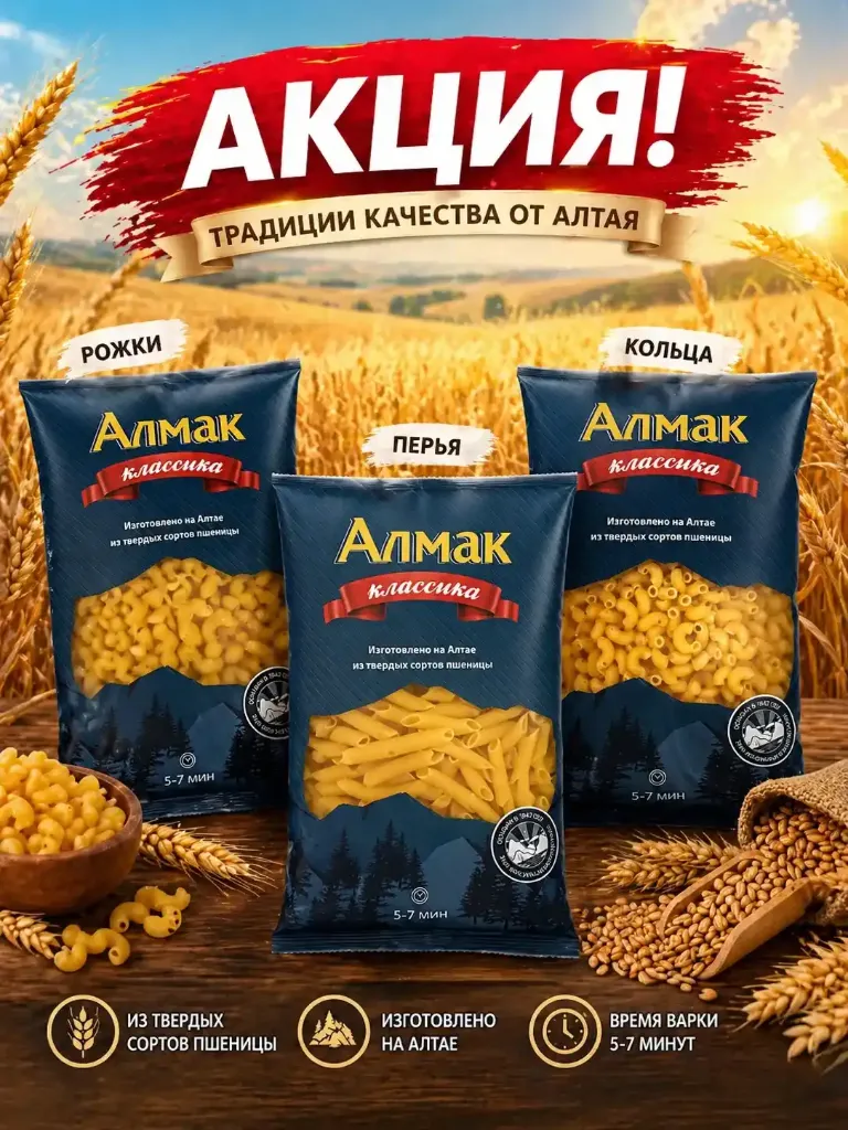 Макароны Алмак в асс-те 400гр Отличные сроки