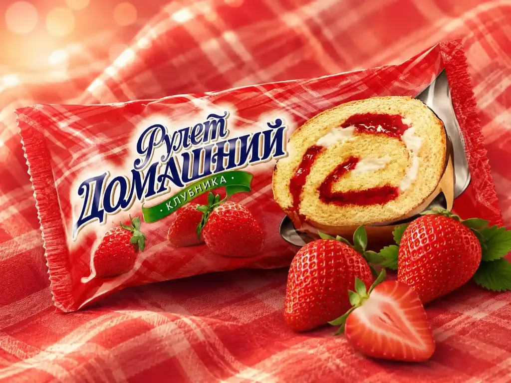 Рулет бисквитный «Домашний» 150гр Вкус-клубника