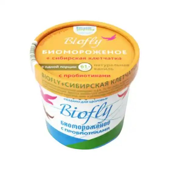 [4627104190015] Биомороженое "BIOfly+Сибирская клетчатка"  кисломол. ванильное, Яблоко 45г бум.стак.1/20