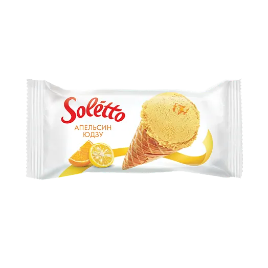 Мороженое мол. в  глаз."SOLETTO АПЕЛЬСИН ЮДЗУ" в ваф. рожке 75г 1/24