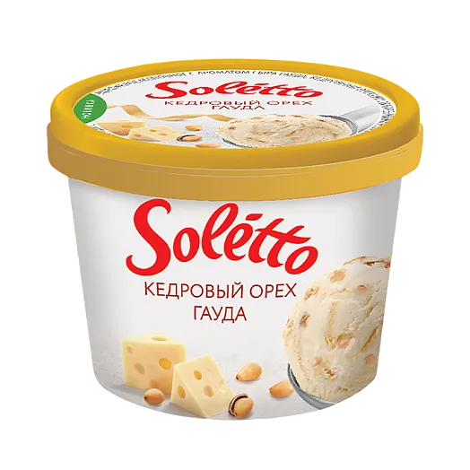 [4810168066154] Мороженое сливочное "SOLETTO ГУРМЕ КЕДРОВЫЙ ОРЕХ, КАРАМЕЛЬ, сыр ГАУДА" 190г 1/8