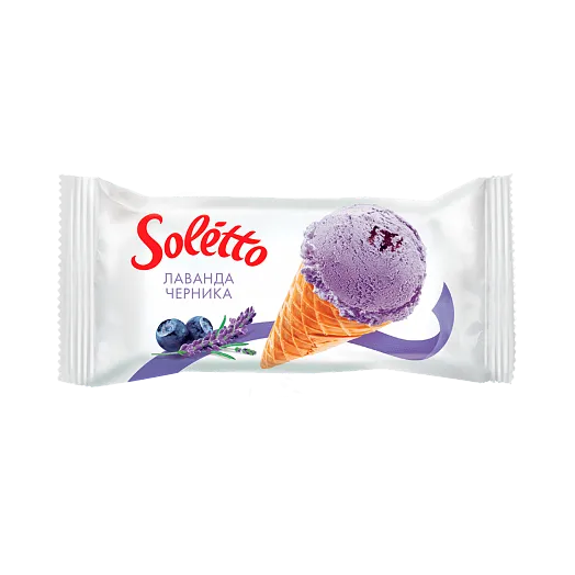 [4810168052928] Мороженое сливочное «SOLETTO CLASSICO LAVANDA MIRTILLO ЛАВАНДА ЧЕРНИКА» в ваф. рожке 75г 1/24