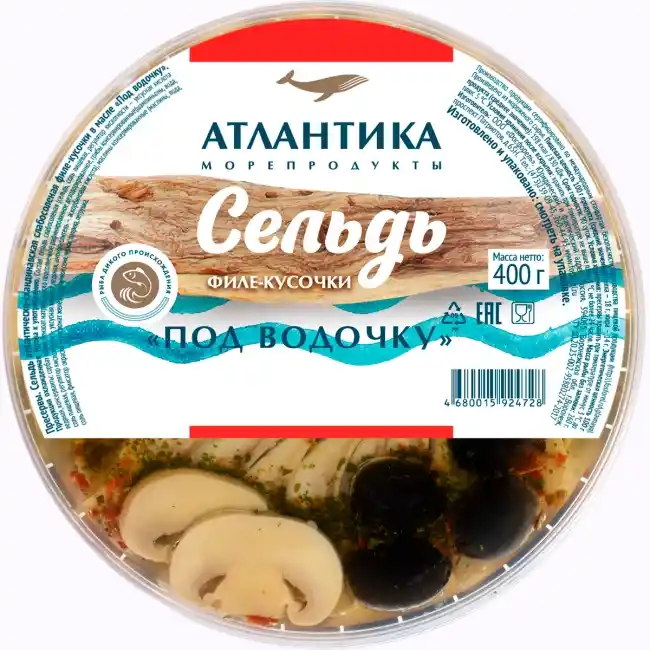 Сельдь т/о с/с филе-кусочки в масле "Под водочку" 400г Атлантика 1/6