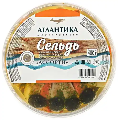 Сельдь т/о с/с филе-кусочки в масле"Ассорти"400г Атлантика 1/6