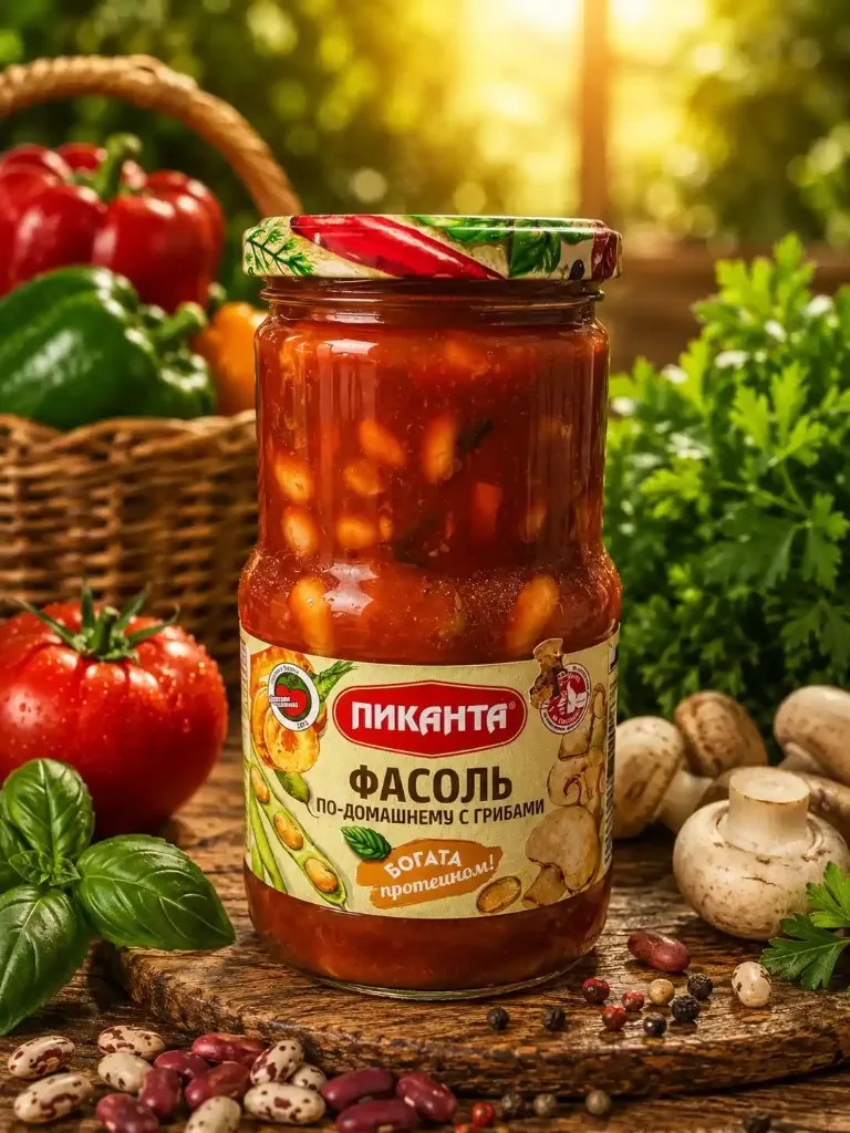 Фасоль с грибами, 470 гр