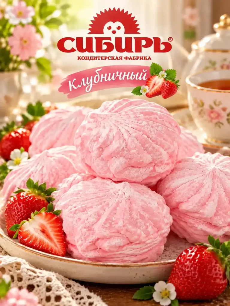 Зефир клубничный весовой ;  коробка на 2 кг