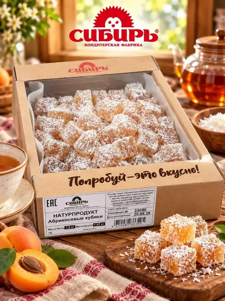 Абрикосовые кубики ;  коробка на 1 кг