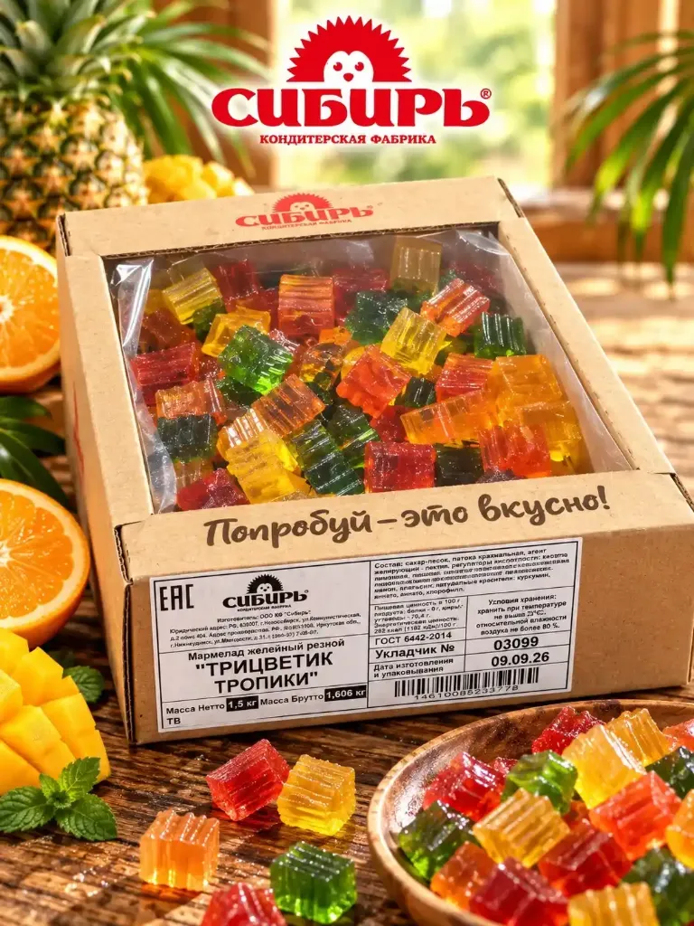 Мармелад «Трицветик» тропик ;  коробка на 1,5 кг