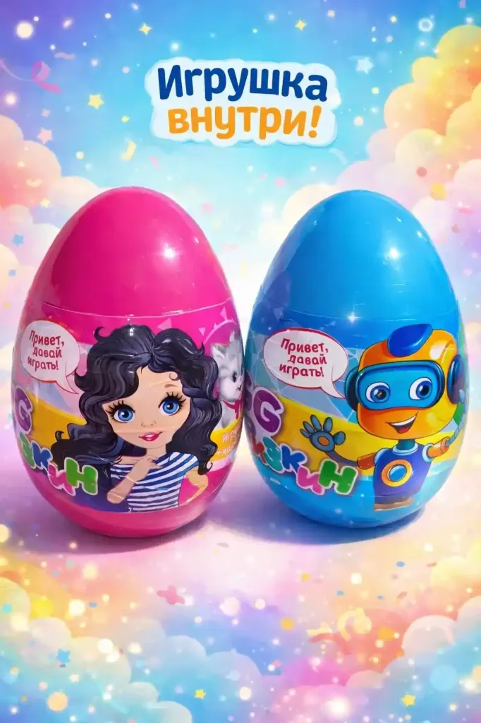 [18-4352] Яйцо пластиковое «Сюрпризкин» 170гр в асс, шт