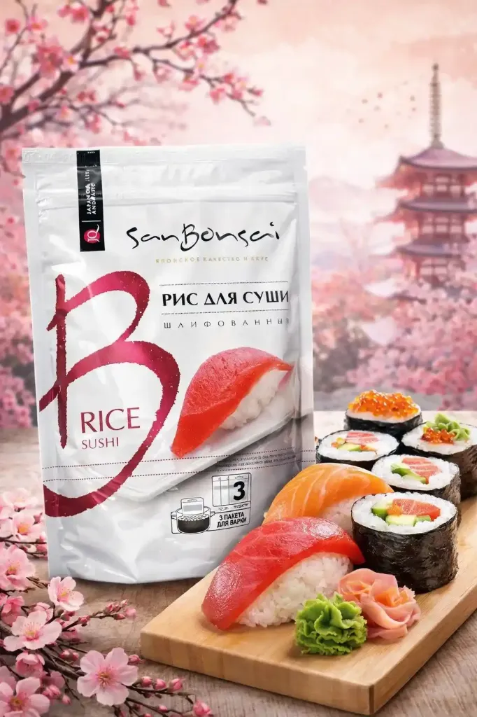[18-4357] Рис для суши «San Bonsai» 300гр Коробка на 10шт